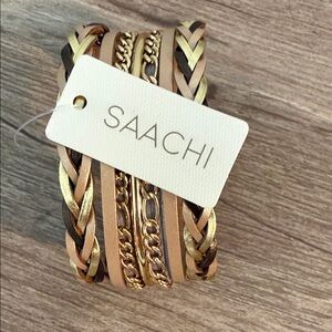 SAACHI Gold and Tan Braided Bracelet Set